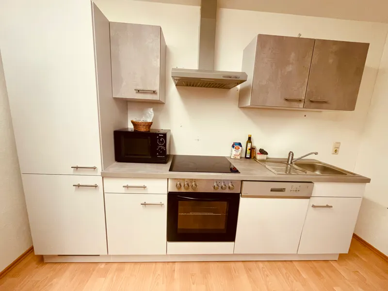 Küchenzeile mit Herd, Backofen, Spülmaschine und Mikrowelle